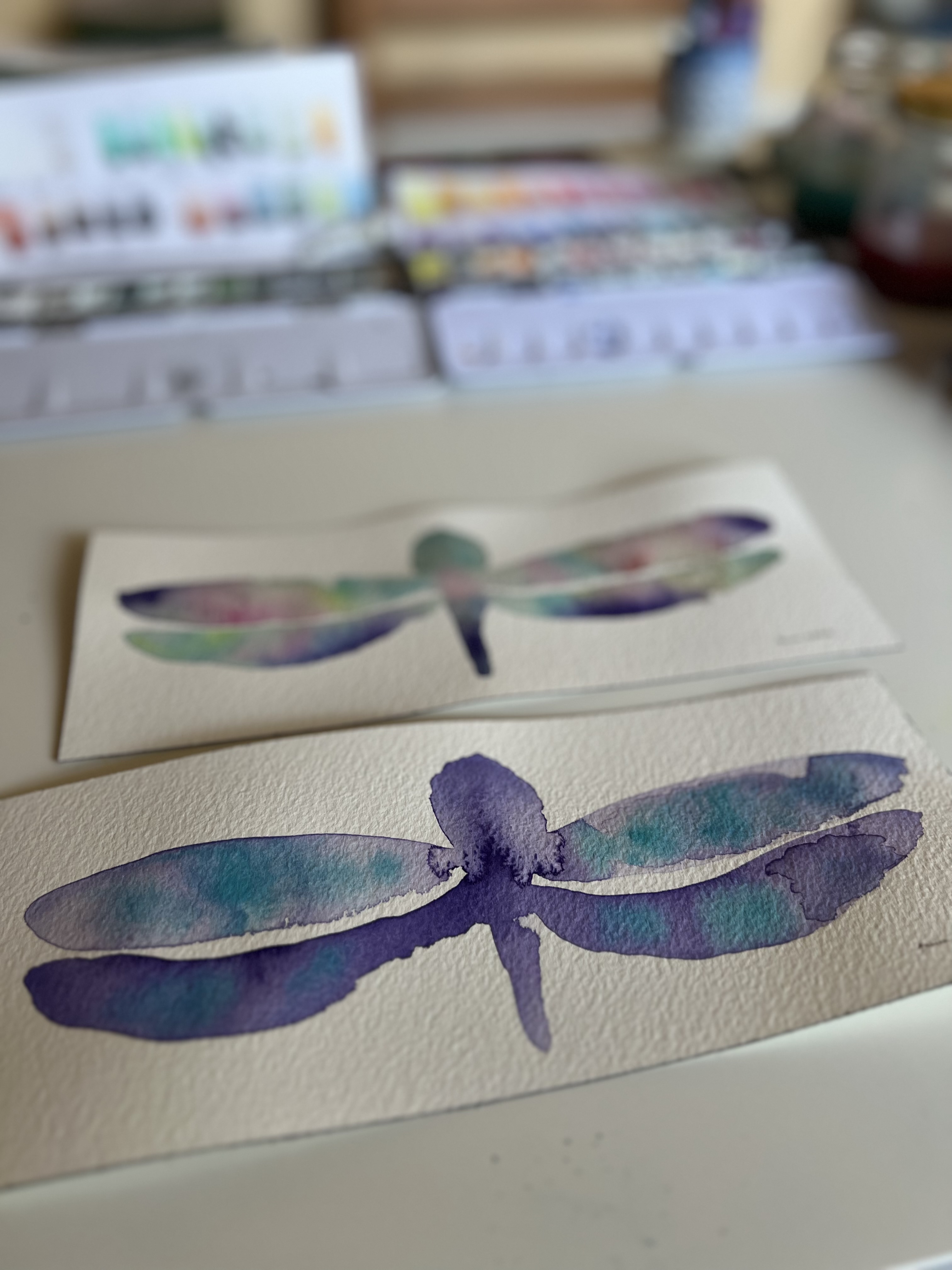 Trollslända, akvarell, akvarellmålning, konst, dragonfly